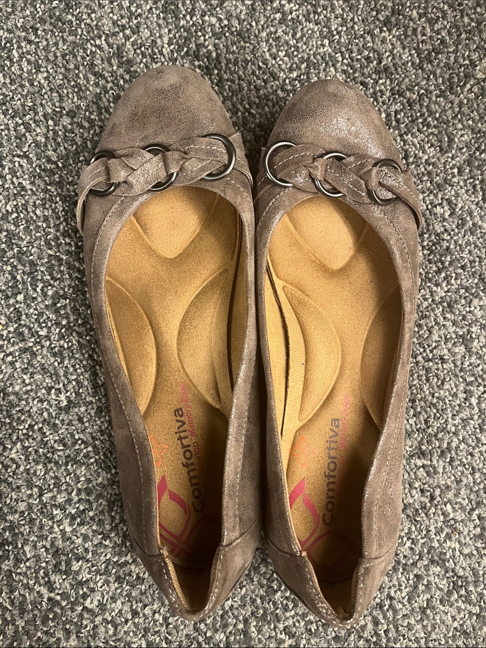 Women’s Comfortiva Taupe Suede Comfort Flats